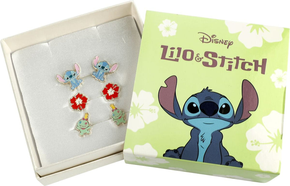 Set de boucles d'oreilles Disney de Lilo & Stitch - Stitch, Hibiscus & Souillon - Lot de Clous d'Oreille - pour Femme - multicolore - Lilo & Stitch