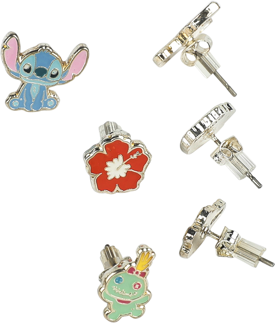 Set de boucles d'oreilles Disney de Lilo & Stitch - Stitch, Hibiscus & Souillon - Lot de Clous d'Oreille - pour Femme - multicolore - Lilo & Stitch - View 2