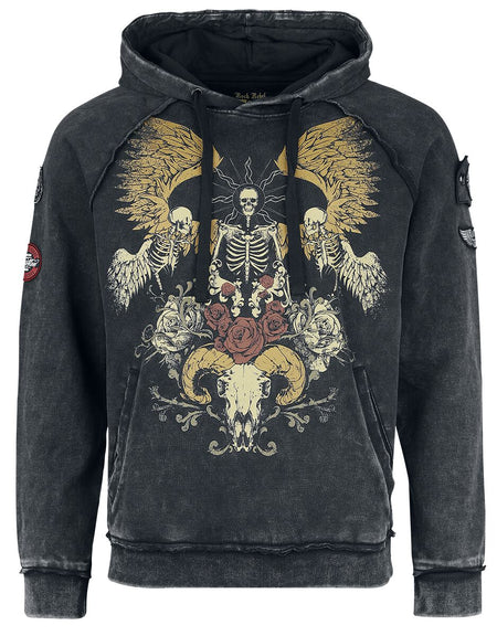 Sweat-shirt à capuche  de Rock Rebel by EMP - Sweat à Capuche Look Usé Impirmé à l'Avant - XL - pour Homme - gris foncé - Rock Rebel by EMP