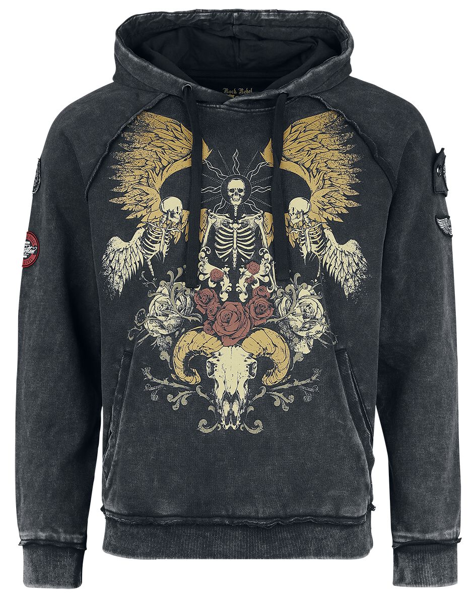 Sweat-shirt à capuche  de Rock Rebel by EMP - Sweat à Capuche Look Usé Impirmé à l'Avant - XL - pour Homme - gris foncé - Rock Rebel by EMP