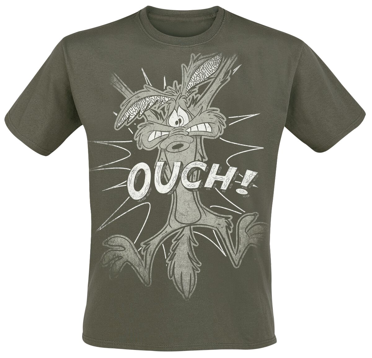 T-Shirt Manches courtes  de Looney Tunes - Coyote - Ouch - S à 3XL - pour Homme - olive - Looney Tunes