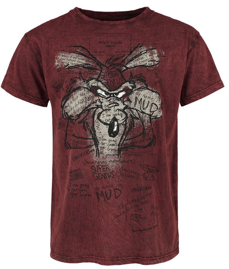 T-Shirt Manches courtes  de Looney Tunes - Coyote - Genius - S à 3XL - pour Homme - rouge - Looney Tunes