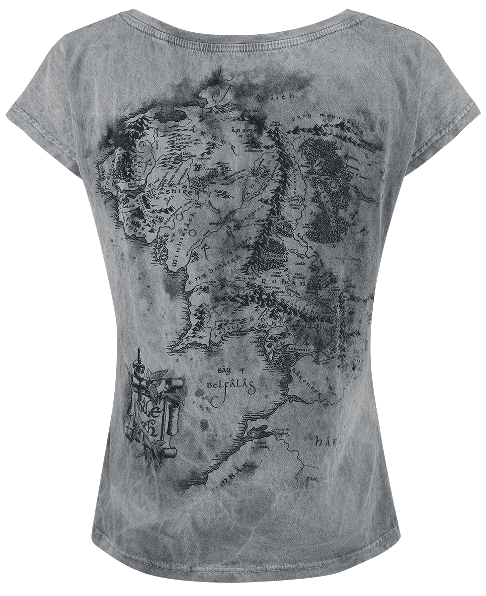 T-Shirt Manches courtes  de Le Seigneur Des Anneaux - Carte De La Terre Du Milieu - S à XXL - pour Femme - gris - Le Seigneur Des Anneaux - View 2