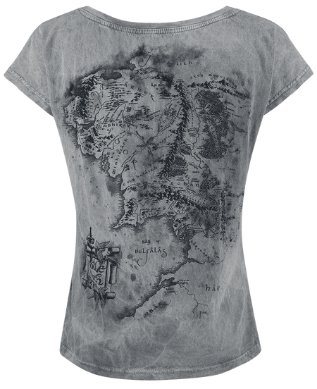 T-Shirt Manches courtes  de Le Seigneur Des Anneaux - Carte De La Terre Du Milieu - S à XXL - pour Femme - gris - Le Seigneur Des Anneaux - View 2