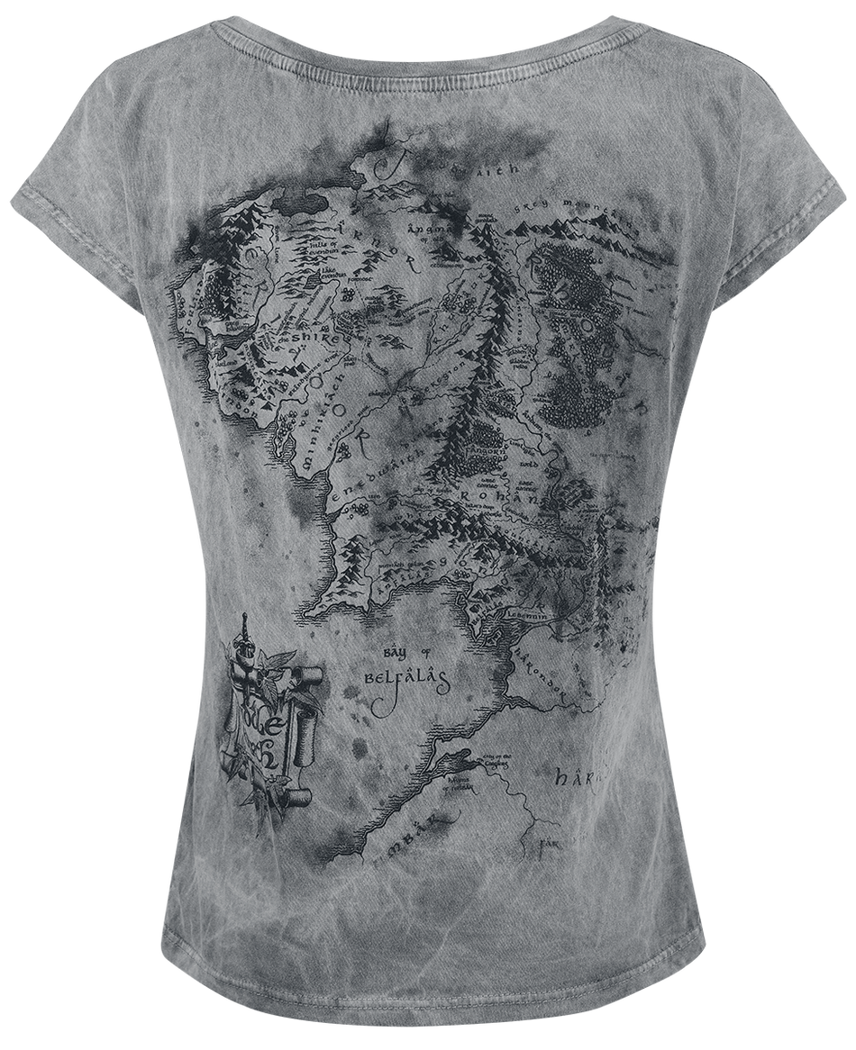 T-Shirt Manches courtes  de Le Seigneur Des Anneaux - Carte De La Terre Du Milieu - S à XXL - pour Femme - gris - Le Seigneur Des Anneaux - View 2