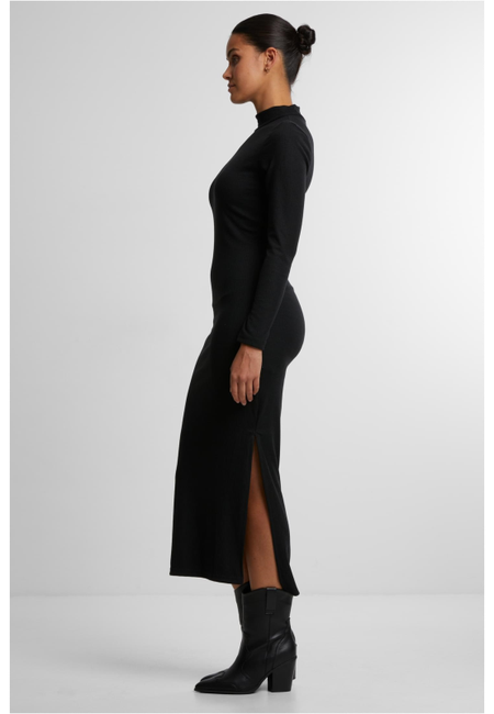 Robe mi-longue  de Urban Classics - Robe Manches Longue Col Froncé - XS à S - pour Femme - noir - Urban Classics - View 2