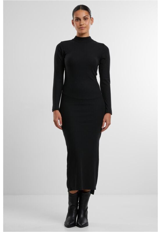 Robe mi-longue  de Urban Classics - Robe Manches Longue Col Froncé - XS à S - pour Femme - noir - Urban Classics