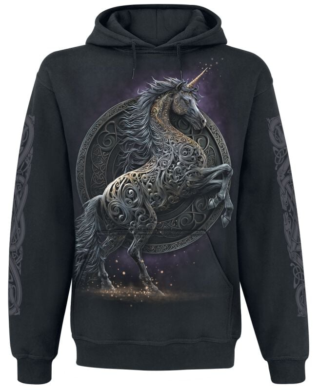 Sweat-shirt à capuche Unicorn de Spiral - Celtic Unicorn - S à XXL - pour Homme - noir - Spiral