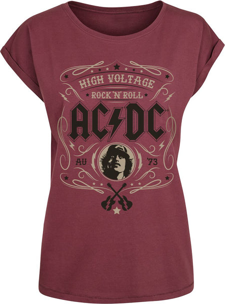 T-Shirt Manches courtes  de AC/DC - High Voltage - Rock 'N' Roll - S à XXL - pour Femme - bordeaux - AC/DC
