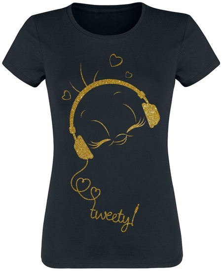 T-Shirt Manches courtes  de Looney Tunes - Tweety - Music - S à XXL - pour Femme - noir - Looney Tunes