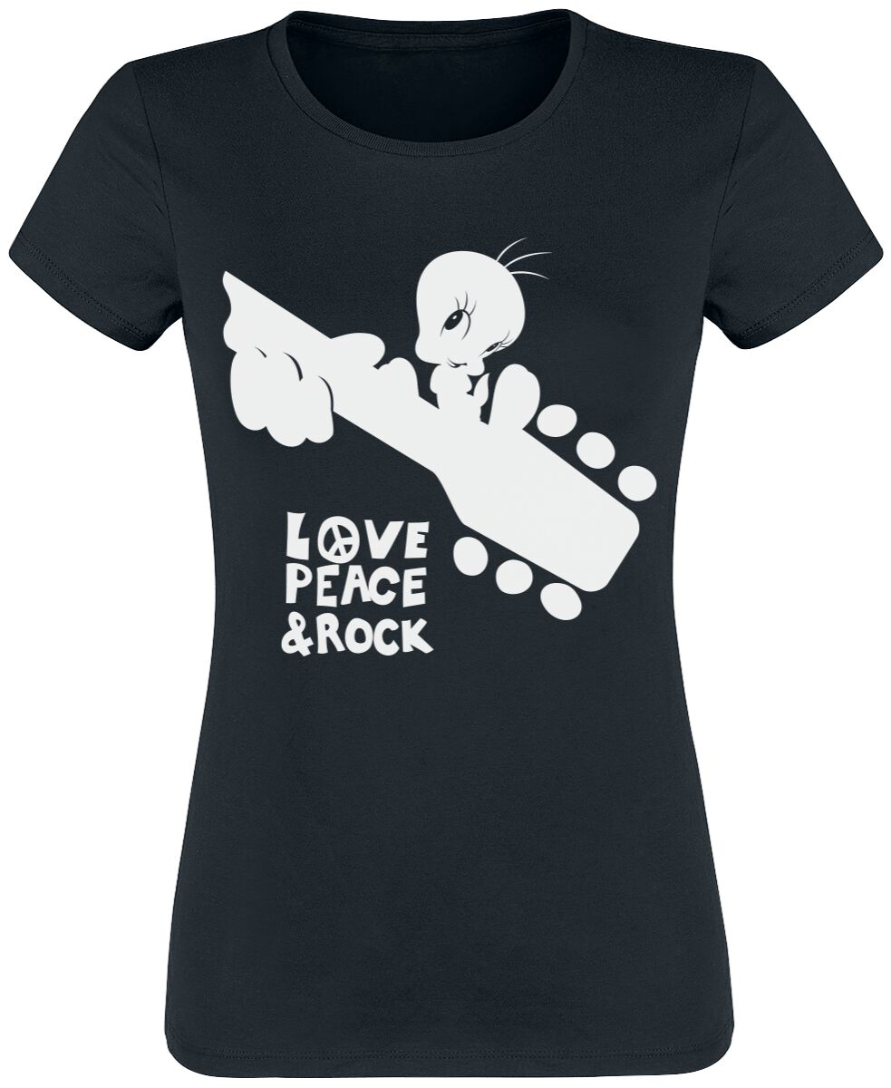 T-Shirt Manches courtes  de Looney Tunes - Tweety - Love, Peace & Rock - S à L - pour Femme - noir - Looney Tunes