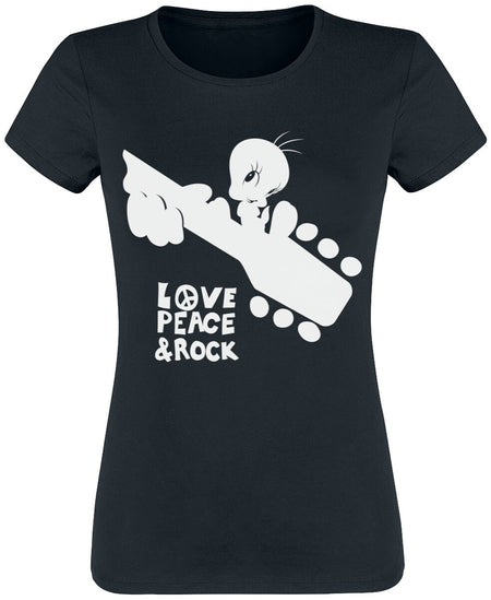 T-Shirt Manches courtes  de Looney Tunes - Tweety - Love, Peace & Rock - S à L - pour Femme - noir - Looney Tunes