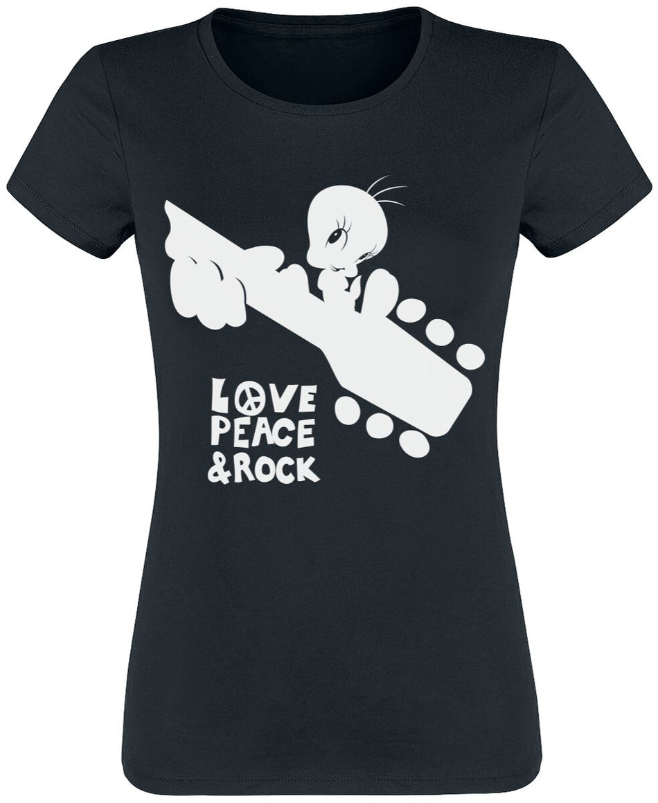 T-Shirt Manches courtes  de Looney Tunes - Tweety - Love, Peace & Rock - S à L - pour Femme - noir - Looney Tunes