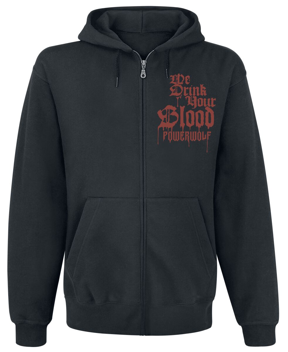 Sweat-shirt zippé à capuche  de Powerwolf - We Drink Your Blood - L à XXL - pour Homme - noir - Powerwolf