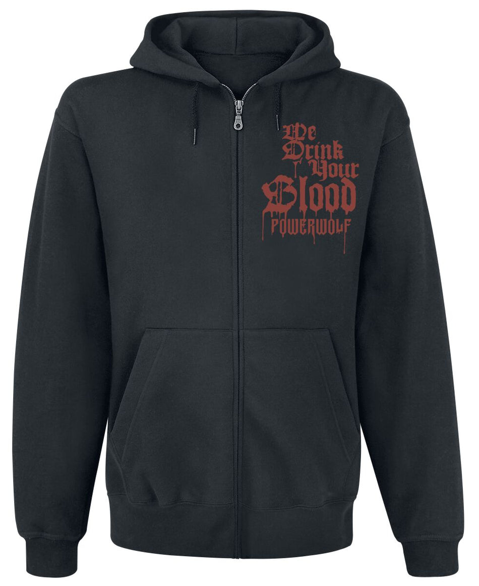 Sweat-shirt zippé à capuche  de Powerwolf - We Drink Your Blood - S à XXL - pour Homme - noir - Powerwolf