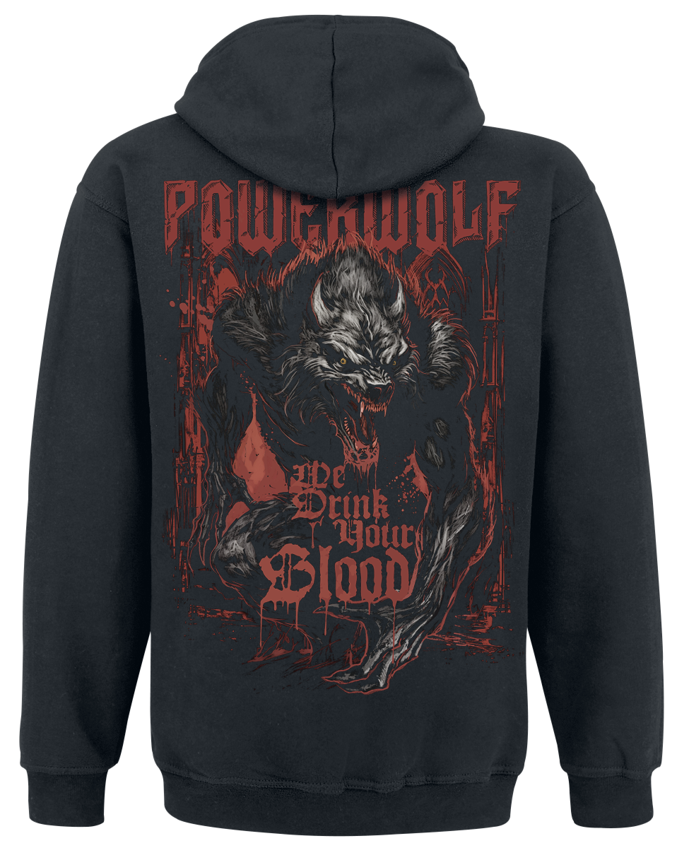Sweat-shirt zippé à capuche  de Powerwolf - We Drink Your Blood - S à XXL - pour Homme - noir - Powerwolf - View 2