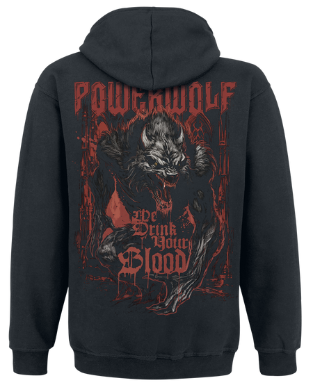 Sweat-shirt zippé à capuche  de Powerwolf - We Drink Your Blood - S à XXL - pour Homme - noir - Powerwolf - View 2