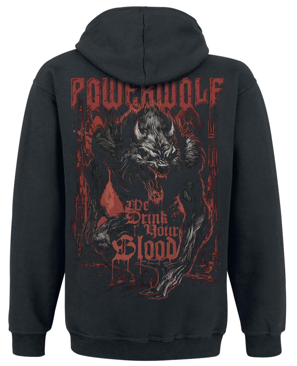 Sweat-shirt zippé à capuche  de Powerwolf - We Drink Your Blood - S à XXL - pour Homme - noir - Powerwolf - View 2