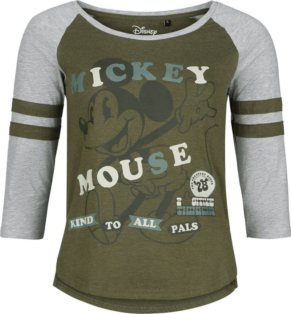 T-shirt manches longues Disney de Mickey & Minnie Mouse - Kind To All Pals - M à XXL - pour Femme - vert/gris - Mickey & Minnie Mouse