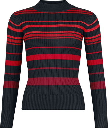 Pull tricoté Gothic de Jawbreaker - High Neck Red Shades Stripe - XS à XXL - pour Femme - noir/rouge - Jawbreaker