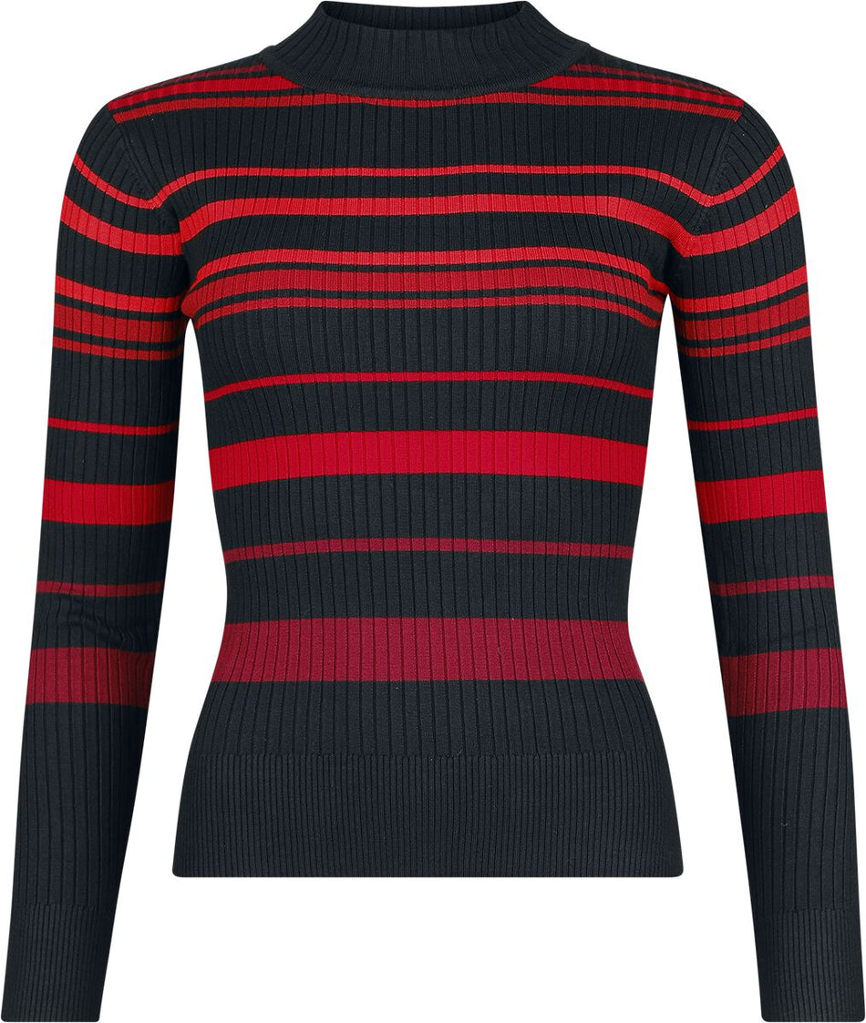 Pull tricoté Gothic de Jawbreaker - High Neck Red Shades Stripe - XS à XXL - pour Femme - noir/rouge - Jawbreaker