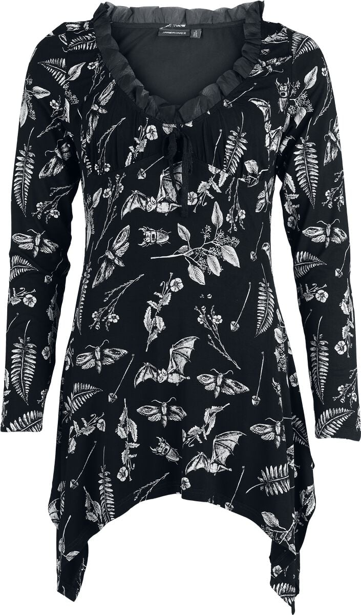 T-shirt manches longues Gothic de Jawbreaker - Herbat Bat Blouse - XS à L - pour Femme - noir/blanc - Jawbreaker