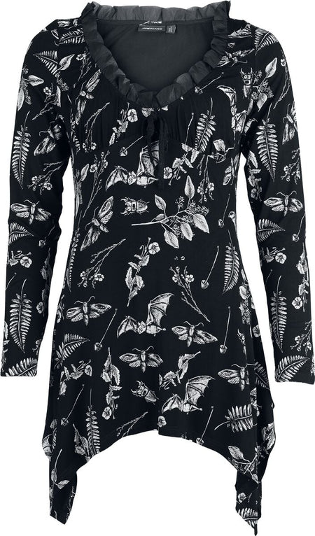 T-shirt manches longues Gothic de Jawbreaker - Herbat Bat Blouse - XS à L - pour Femme - noir/blanc - Jawbreaker