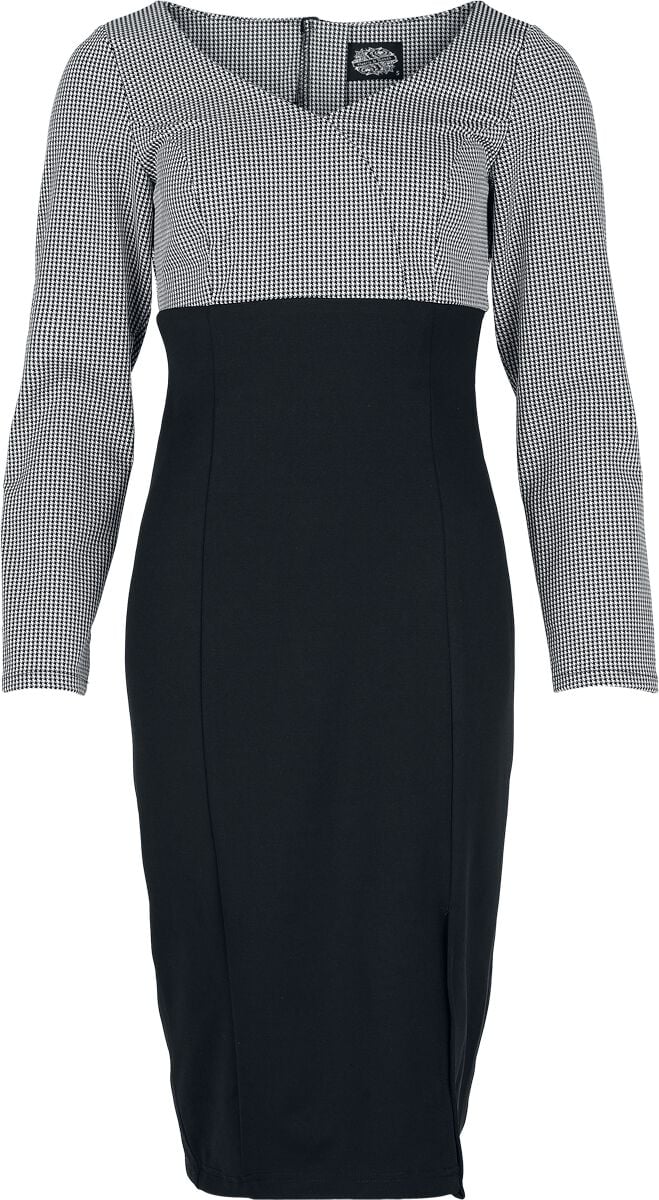 Robe mi-longue Rockabilly de H&R London - Robe Noir-Gris - XS à S - pour Femme - noir/blanc - H&R London