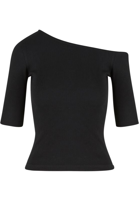 T-shirt manches longues  de Urban Classics - T-Shirt Asymétrique Côtelé Bio - XS à S - pour Femme - noir - Urban Classics