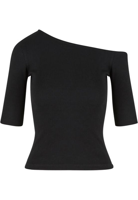 T-shirt manches longues  de Urban Classics - T-Shirt Asymétrique Côtelé Bio - XS à S - pour Femme - noir - Urban Classics