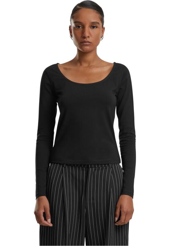 T-shirt manches longues  de Urban Classics - Haut Col Large - XS à M - pour Femme - noir - Urban Classics