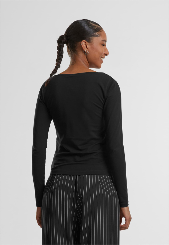 T-shirt manches longues  de Urban Classics - Haut Col Large - XS à M - pour Femme - noir - Urban Classics - View 2