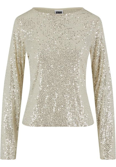T-shirt manches longues  de Urban Classics - Haut Manches Longues Sequins - S à XL - pour Femme - blanc cassé - Urban Classics
