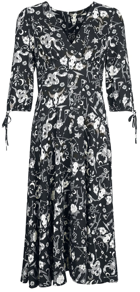 Robe longue Gothic de Hell Bunny - Star Sign Maxi Dress - XS à S - pour Femme - noir/gris/blanc - hell bunny