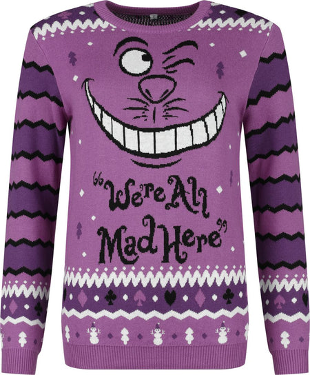 Pull de Noël Disney de Alice Au Pays Des Merveilles - Le Chat Du Cheshire - We're All Mad Here - S à XXL - pour Femme - multicolore - Alice Au Pays Des Merveilles