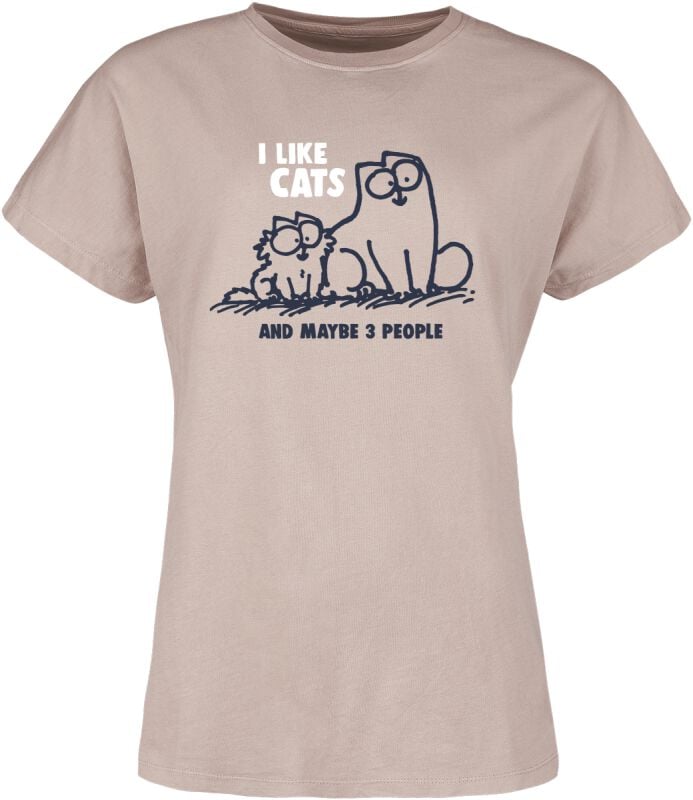 T-Shirt Manches courtes  de Simon's Cat - I Like Cats And Maybe 3 People - S à 3XL - pour Femme - vieux rose - Simon's Cat