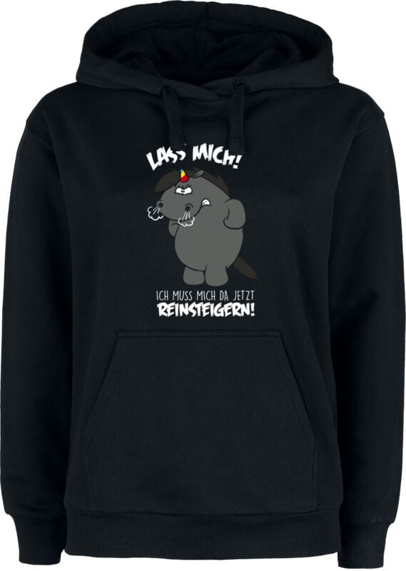 Sweat-shirt à capuche Unicorn de Chubby Unicorn - Lass mich! Ich muss mich da jetzt reinsteigern! - M - pour Femme - noir - Chubby Unicorn