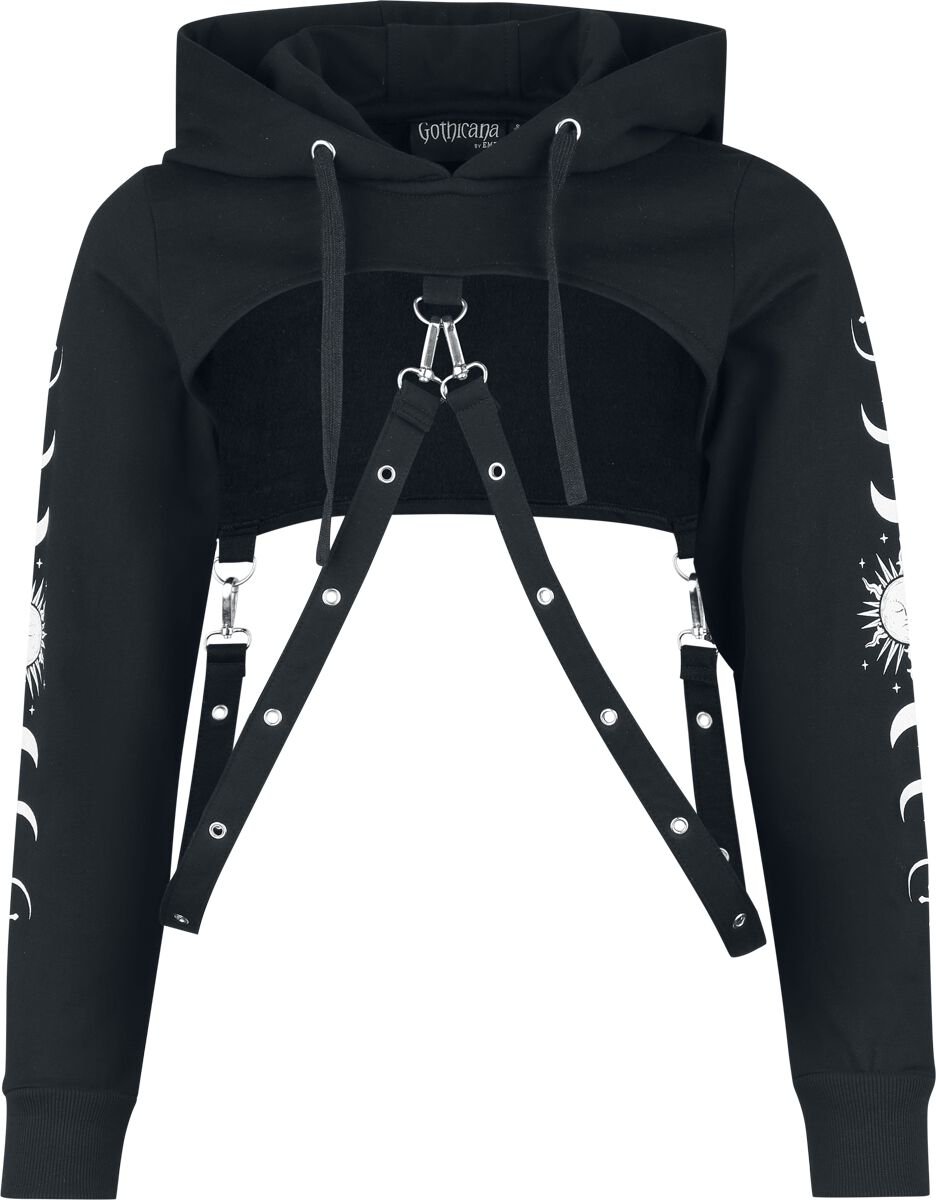 Sweat-shirt à capuche Gothic de Gothicana by EMP - Crop Hoodie - S à XXL - pour Femme - noir - Gothicana by EMP