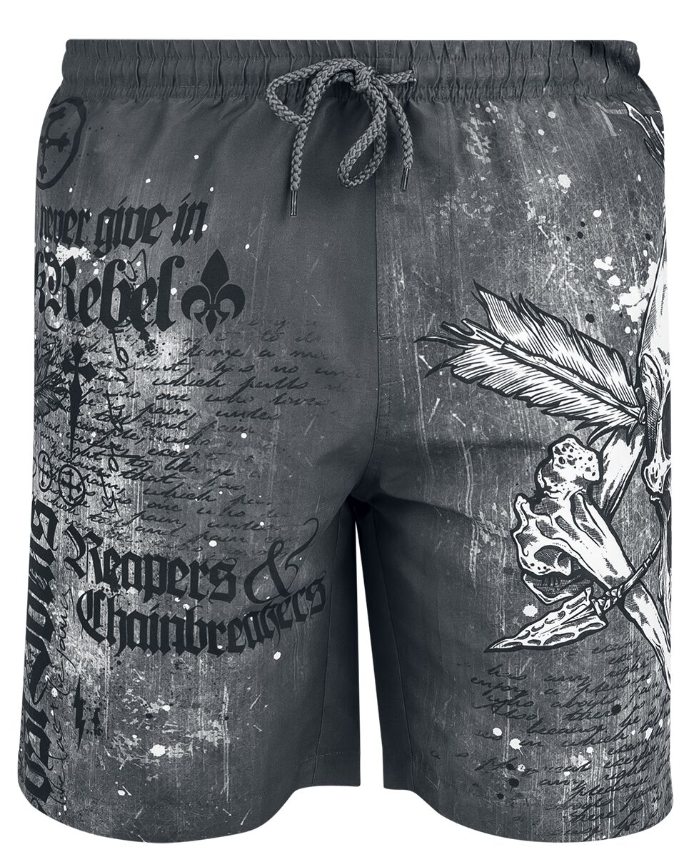 Short de bain  de Rock Rebel by EMP - Swim Shorts with Skull Print - M à XXL - pour Homme - gris foncé - Rock Rebel by EMP