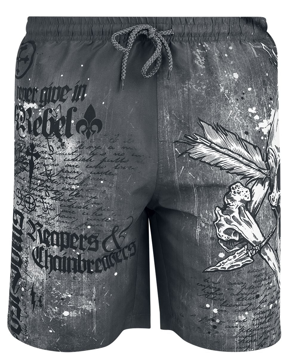 Short de bain  de Rock Rebel by EMP - Swim Shorts with Skull Print - M à XXL - pour Homme - gris foncé - Rock Rebel by EMP