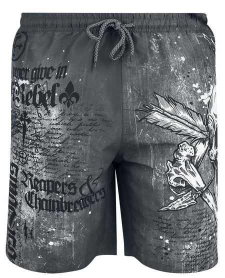 Short de bain  de Rock Rebel by EMP - Swim Shorts with Skull Print - M à XXL - pour Homme - gris foncé - Rock Rebel by EMP