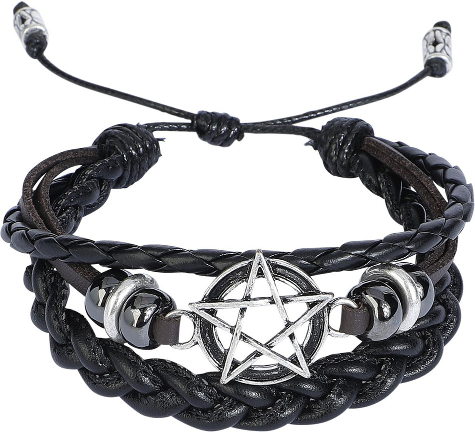 Bracelet imitation cuir Gothic de Gothicana by EMP - Pentacle - pour Unisexe - marron/noir - Gothicana by EMP