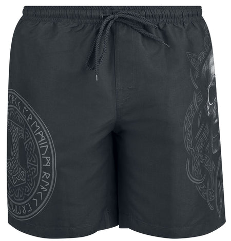 Short de bain  de Black Premium by EMP - Swim Shorts With Skull And Runes Print - M à XXL - pour Homme - noir - Black Premium by EMP