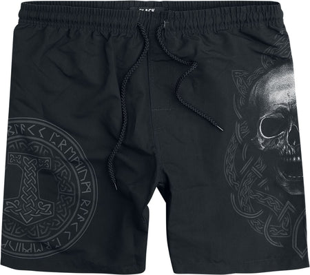 Short de bain  de Black Premium by EMP - Swim Shorts With Skull And Runes Print - M à XXL - pour Homme - noir - Black Premium by EMP