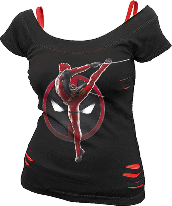 T-Shirt Manches courtes  de Deadpool - Deadpool - Pose - 2 in1 Red Ripped Top - M à XL - pour Femme - noir - Deadpool