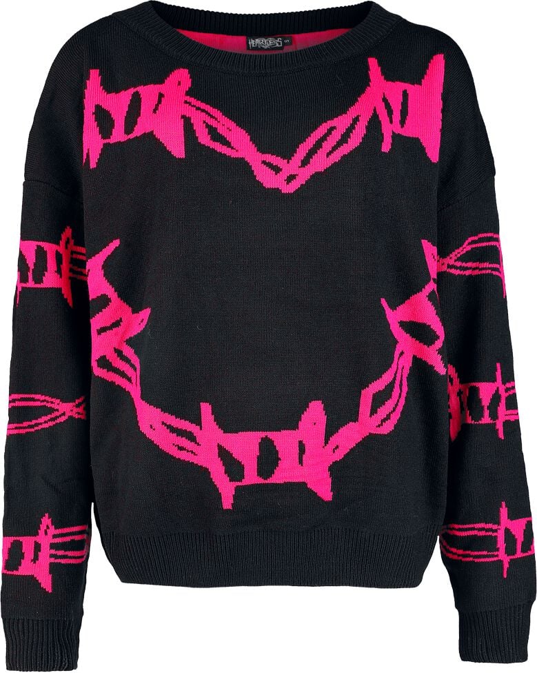 Pull tricoté Gothic de Heartless - Barbed Wire Heart Jumper - XS à 4XL - pour Femme - noir/rose - Heartless