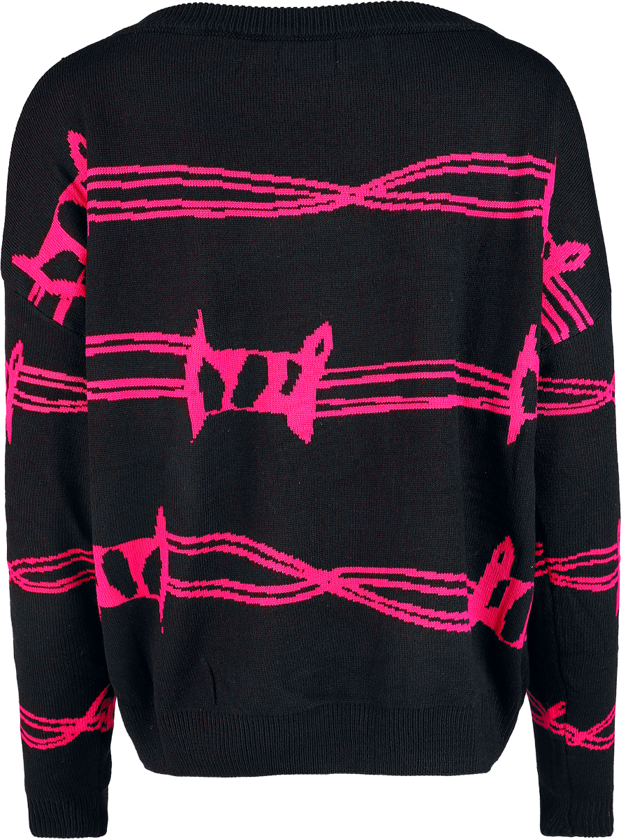 Pull tricoté Gothic de Heartless - Barbed Wire Heart Jumper - XS à 4XL - pour Femme - noir/rose - Heartless - View 2