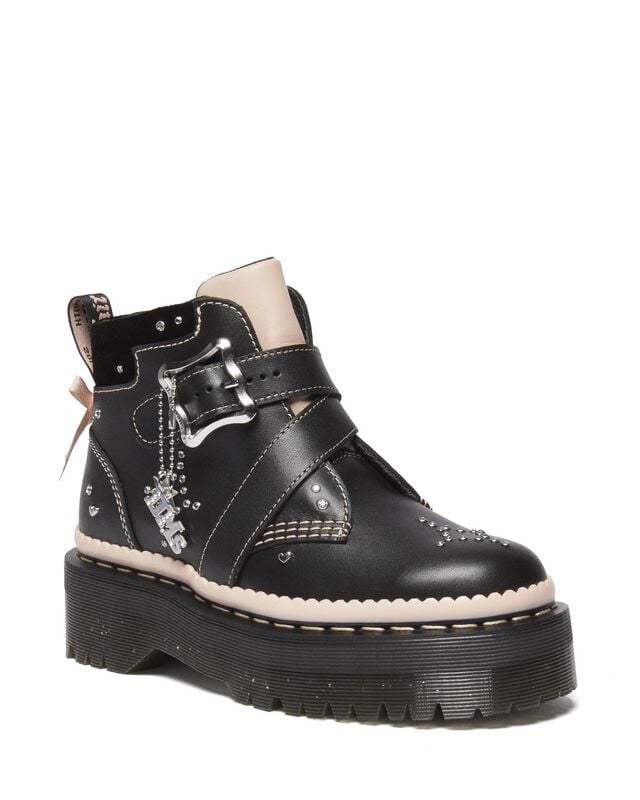 Bottes  de Dr. Martens - Caitie Black+Powder Pink Nappa Lux+Ze You Velvet - EU37 - pour Femme - noir - Dr. Martens