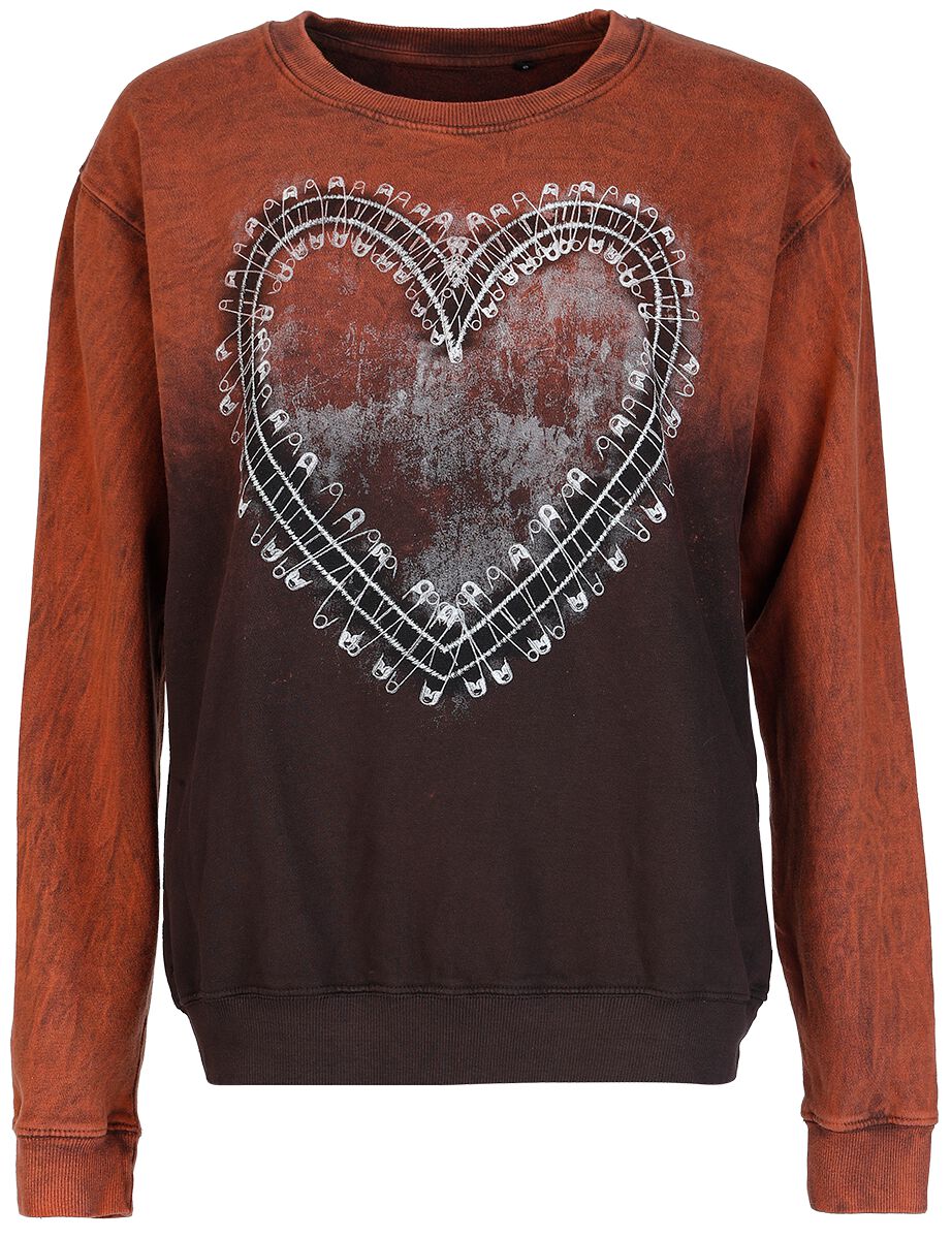 Sweat-shirt  de Outer Vision - Safety Pin Heart - S à M - pour Femme - marron - Outer Vision