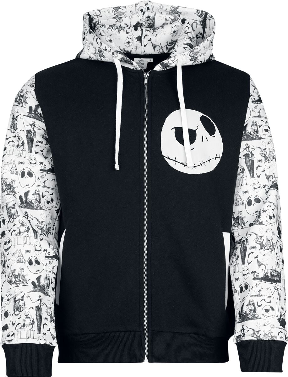Sweat-shirt zippé à capuche Disney de L'Étrange Noël De Monsieur Jack - Jack - S à XL - pour Homme - noir/blanc - L'Étrange Noël De Monsieur Jack